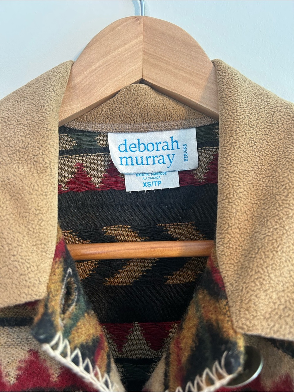 Vintage Southwestern Aztec Deborah Murray Red & Tan Patterned Wool Jacket - Picture 5 of 7